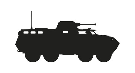 Black silhouette of an armored fighting vehicle with a turret on a white background silhouette high quality professional detailed © jivect02