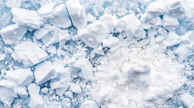 Close-up of cracked and fragmented white ice floating on cold water, showcasing natural textures and cold environment.