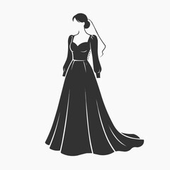 Fototapeta premium Elegant Silhouette: A stunning illustration of a bride in an elegant gown, the delicate veil cascading gracefully as she embodies the promise of a beautiful new beginning.