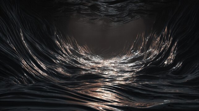 Dark Molten Fluid Forming Complex Ripples and Swirls