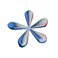 Fototapeta premium Minimalist 3D abstract metallic flower with smooth reflective petals arranged symmetrically, isolated on black background.