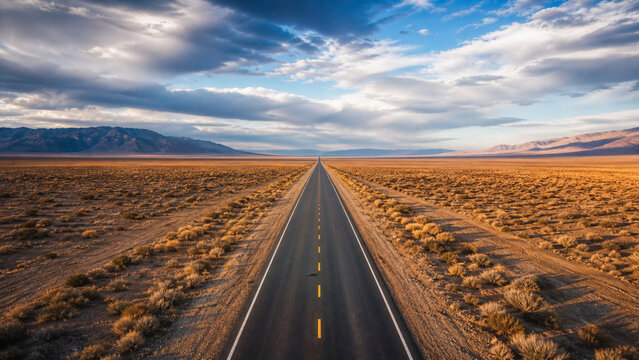 Endless desert highway stretching to horizon showing limitless journey and freedom