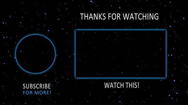 Social Media Template for Channel End Screen. Thanks for watching animated end screen. End screen YouTube outro card with subscribe button on black background. 4K Video.