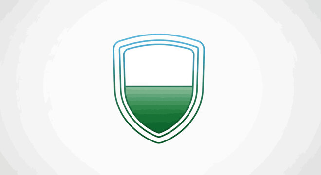 Green Shield Icon with Blue Outline on White Background - Security and Protection Concept