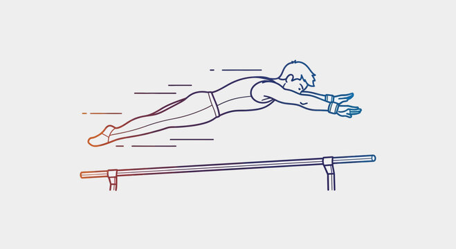 Gymnast Performing Dynamic Leap Over Parallel Bars in Athletic Motion