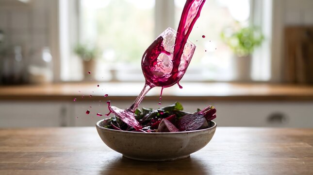 Beetroot Juice Surging Upward Forming a Wine Glass Sculpture