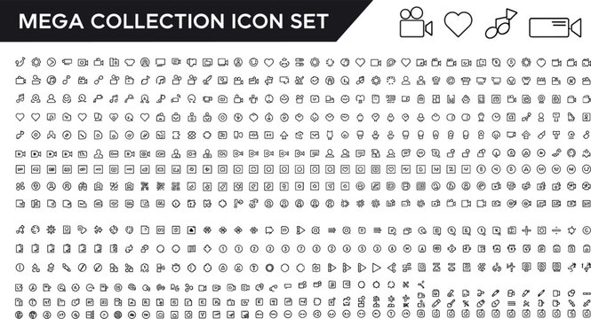 Mega collection line icon set with multimedia interface communication navigation and universal symbols for web and application design