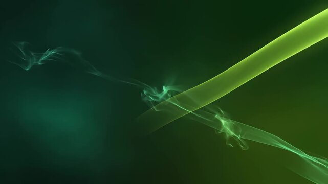 Dynamic Abstract Motion with Glowing Green and Lime Light Streaks Flowing Through a Dark Foggy Atmosphere for Technology Presentations and Futuristic Video Backgrounds.