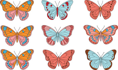 Large Collection of Colorful Butterfly Illustrations with Diverse Wing Patterns for Nature and Decorative Design © AponChandro