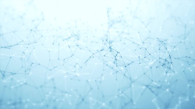 Blue plexus technology background featuring smooth particle and line motion on a light surface, digital 4K animation