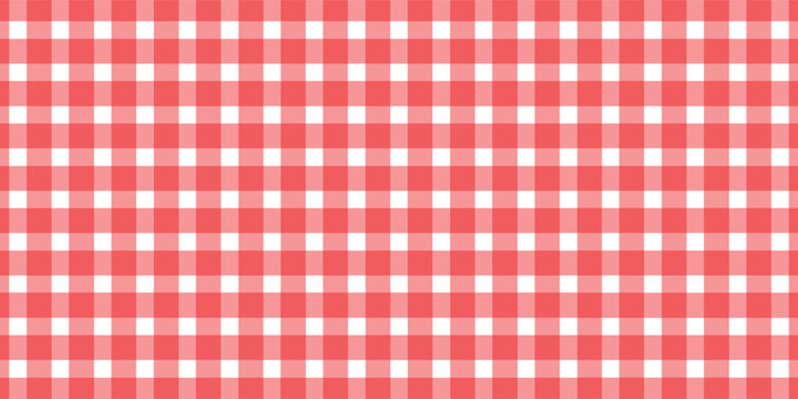 Checkered picnic plaid texture. Gingham or vichy pattern. Tablecloth, blanket, basket napkin or towel print. Italian pizzeria background. Wrapping paper or textile design. Modern Vector