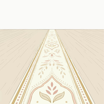 Elegant Runner Rug Perspective: A detailed illustration of a vintage runner rug, adorned with intricate floral and geometric patterns, stretches out along a wooden floor.