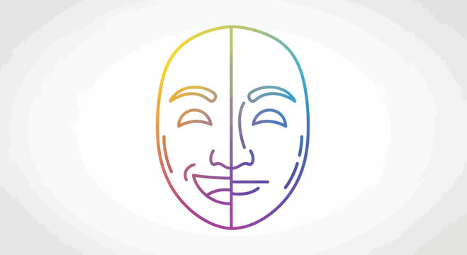 Split Face Mask: Happy and Sad Emotions, Dual Moods, Emotional Duality, Rainbow Gradient