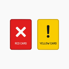 Obraz premium Red and Yellow Card: A visual representation of disciplinary actions, featuring a red card signaling a decisive X and a yellow card highlighting an exclamation point.