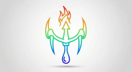 Fototapeta premium Rainbow Trident Symbol with Fire and Water Drop, LGBTQ Pride Abstract Art