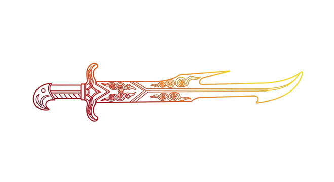 Ornate Scimitar Sword with Decorative Hilt and Blade, Fantasy Weapon Illustration