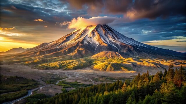 A realistic photo of Mount St Helens national volcanic monument