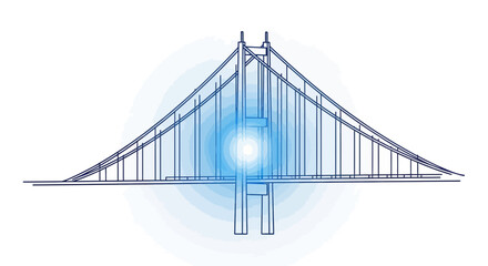 Obraz premium Modern suspension bridge blueprint with glowing light effect
