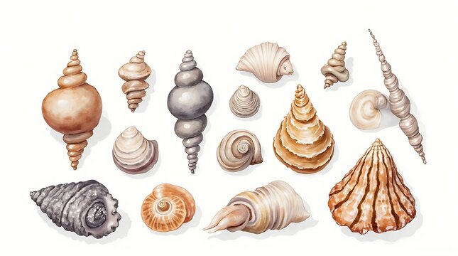 Colorful Seashells Collection Displayed on White Background