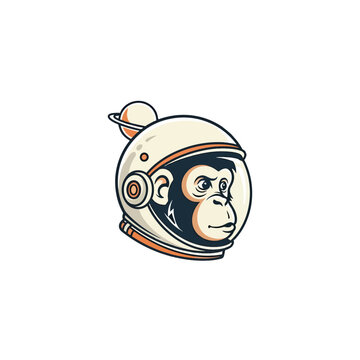 Illustration of a chimpanzee head wearing a space astronaut helmet.