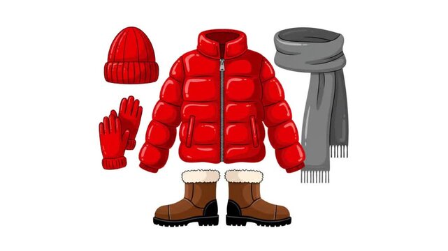 Winter clothing vector collection jacket scarf gloves hat minimal flat style