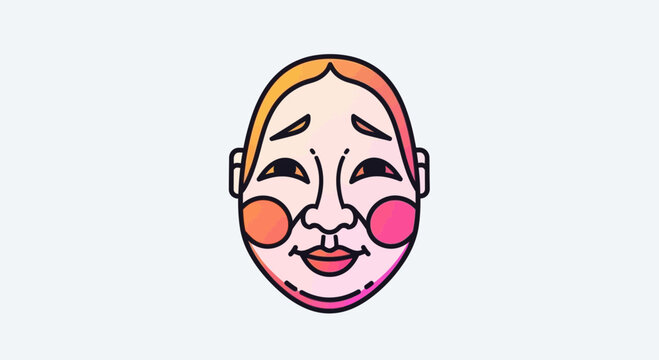 Japanese Kabuki mask illustration, traditional Noh theatre character, stylized face with painted makeup
