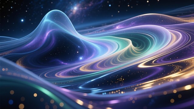 Cosmic Nebula Swirls with Golden and Turquoise Light
