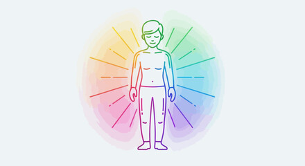Fototapeta premium Human Aura, Energy Field, Chakras, Rainbow Colors, Spiritual Healing, Wellness, Person Outline
