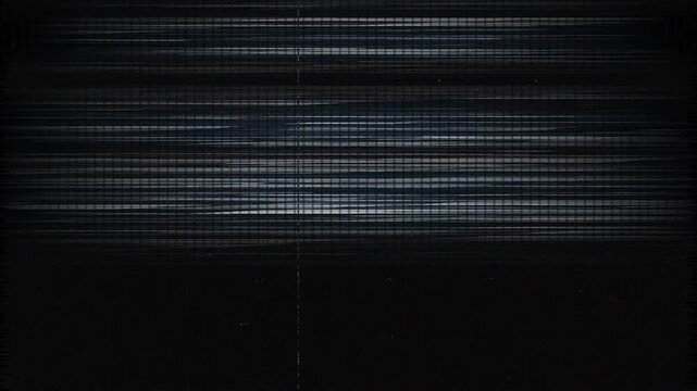 Television turn on off noise transitions displaying a dark background with numerous horizontal static lines. Suitable for technology, communication, disruption concepts. Tv turn off on visual effect.