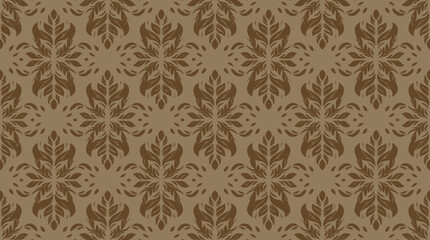 Fototapeta premium Brown Damask Pattern Wallpaper Texture with Ornamental Repeat for Interiors.