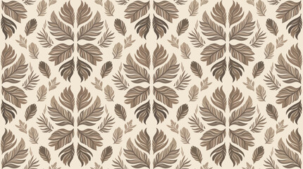 Fototapeta premium Elegant brown and beige leaf damask pattern for wallpaper and textiles.