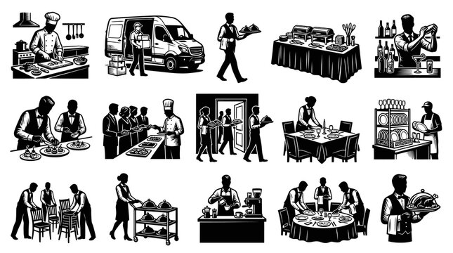 Catering Service and Food Preparation Vector Icons