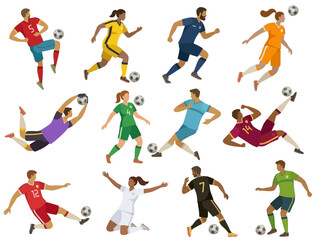 Fototapeta premium Dynamic Illustration of Soccer Players Performing Various Actions on the Field