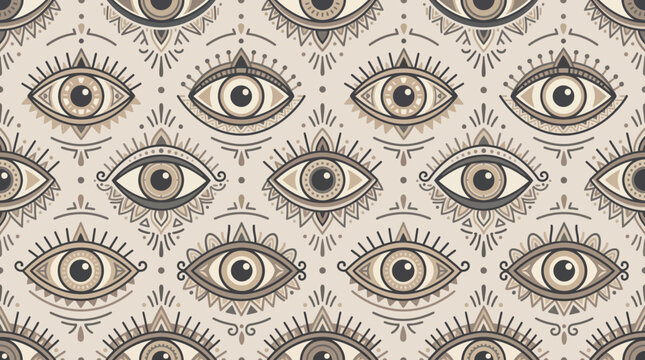 Intricate repeating eye motif pattern with vintage handdrawn style.