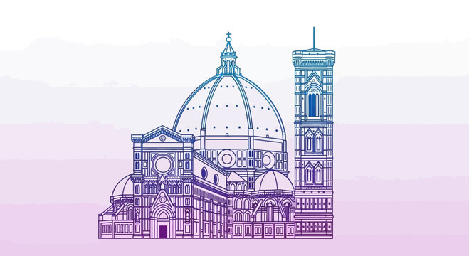 Florence Cathedral Dome and Giotto's Campanile, Italy - Architectural Sketch