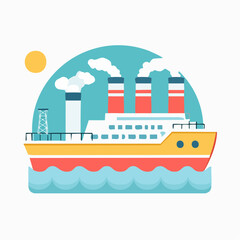 Naklejka premium Stylized Illustration of a Cruise Ship with Smoke Stacks