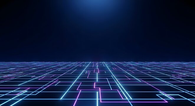 Neon lit grid background with pink and blue lines for a futuristic youtube outro