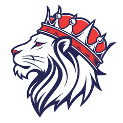 Lion king head with crown, royal animal vector design. © cu