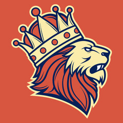 Lion king vector illustration, roaring with crown. © cu