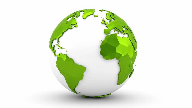 Eco-Friendly Global Concept 3D low-poly green earth globe on white background ideal for environmental sustainability and international business presentations.