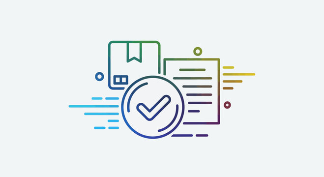 Delivery confirmation icon with checklist and package, fast shipping concept