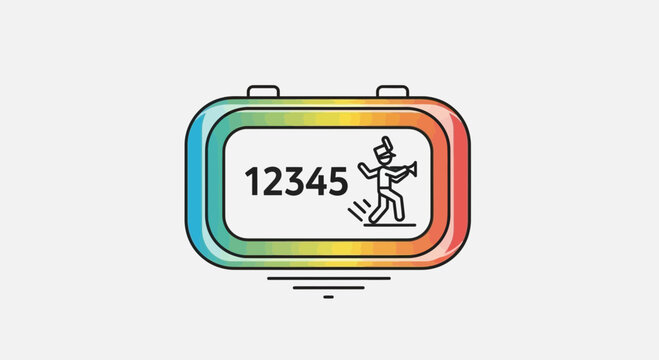 Digital Pedometer with Rainbow Border, Steps Counter, and Running Figure Icon