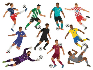 Fototapeta premium Dynamic Illustration of Soccer Players Performing Various Actions on the Field