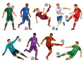 Fototapeta premium Dynamic Illustration of Soccer Players Performing Various Actions on the Field