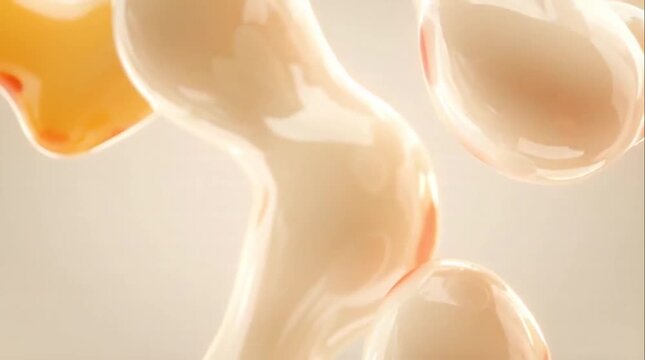 Abstract liquid forms with a smooth, glossy texture in a soft, neutral color palette, creating a visually appealing and soothing organic aesthetic