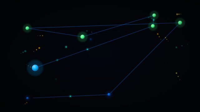 Abstract network of glowing nodes and lines against a dark starry background, representing connection and data flow.
