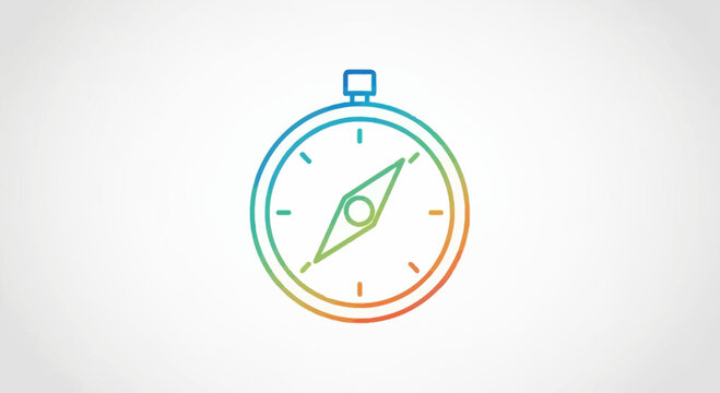 Colorful compass icon with gradient colors on a white background, symbolizing direction and navigation