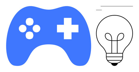 Gaming innovation. Gaming controller and lightbulb modern entertainment and innovation in design. Gaming inspires creativity, innovation, and digital progress. For gaming, technology, creativity © robu_s