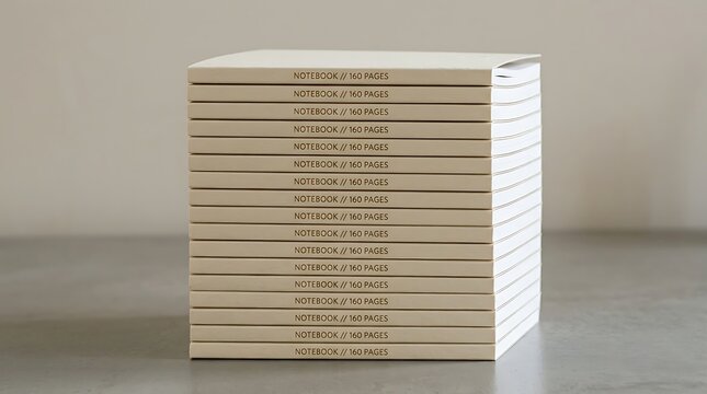 Stack of White Notebooks with 160 Pages on Light Gray Surface in Minimal Style