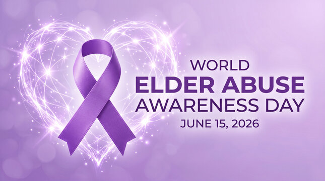 World elder abuse awareness day purple ribbon in heart shape background